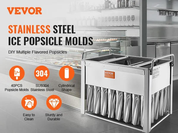 VEVOR ijslollyvormen - roestvrij staal sus304, 40 stuks, cilindrische vorm, gemakkelijk schoon te maken, duurzaam.