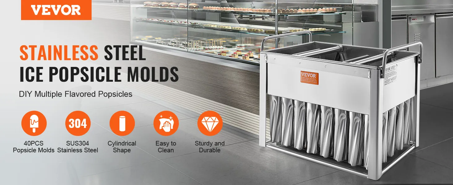 VEVOR ijslollyvormen - roestvrij staal sus304, 40 stuks, cilindrische vorm, gemakkelijk schoon te maken, duurzaam.