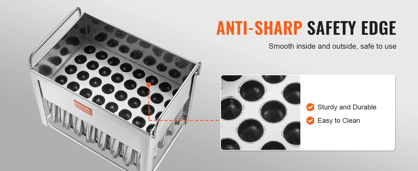 VEVOR ijsvormpjes met anti-scherpe veiligheidsrand, stevig en duurzaam, eenvoudig schoon te maken.