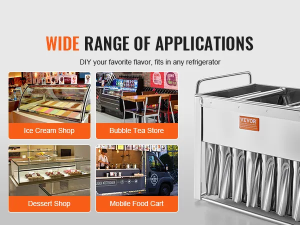 Breed scala aan VEVOR-ijslollyvormen voor toepassingen: ijssalons, bubble tea-winkels, dessertwinkels, eetkraampjes.