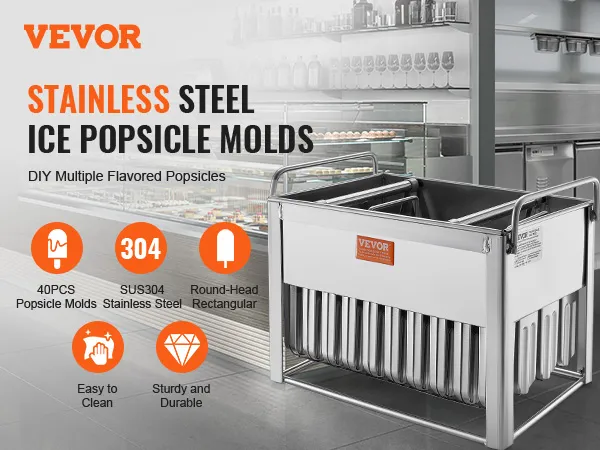 Stampi per ghiaccioli VEVOR in acciaio inox, 40 pezzi, facili da pulire, robusti e durevoli per ghiaccioli fai da te.