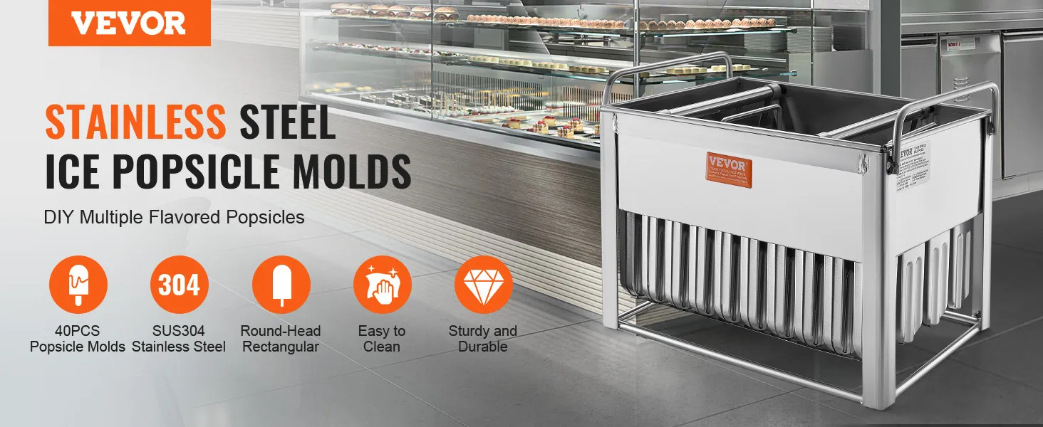 Stampi per ghiaccioli VEVOR in acciaio inox, 40 pezzi, facili da pulire, robusti e durevoli per ghiaccioli fai da te.