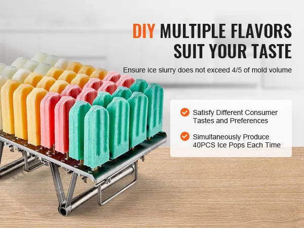 Gli stampi fai da te per ghiaccioli VEVOR contengono 40 ghiaccioli colorati su un supporto di metallo, da utilizzare in cucina.