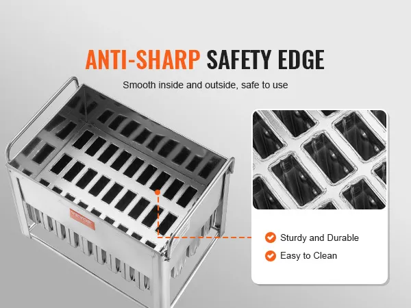 VEVOR metal basket with anti-sharp safety edges, sturdy, durable, and easy to clean.