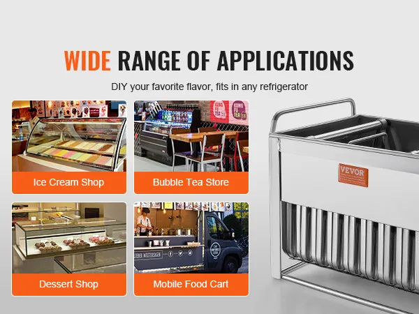 Stampi per ghiaccioli VEVOR: versatili per gelaterie, negozi di bubble tea, negozi di dolci e chioschi ambulanti di cibo.