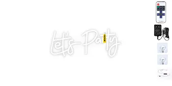 VEVOR let's party neon sign with remote, power adapter, wall hooks, and mounting accessories.