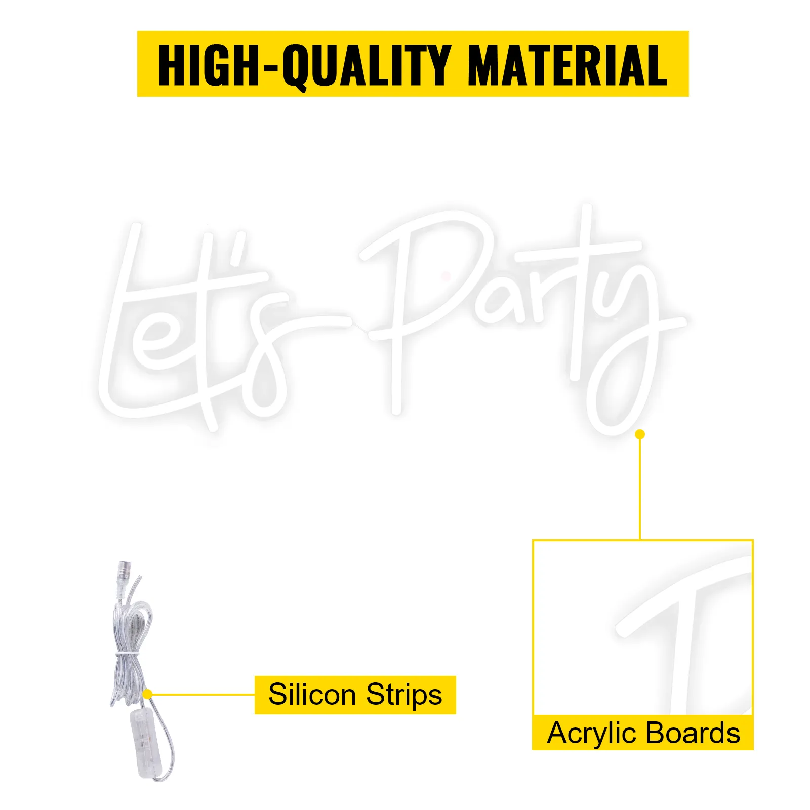 high-quality VEVOR let's party neon sign with silicon strips and acrylic boards.