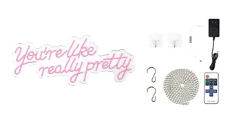 VEVOR neon sign with "you're like really pretty" text, complete set with hooks, remote, and accessories.