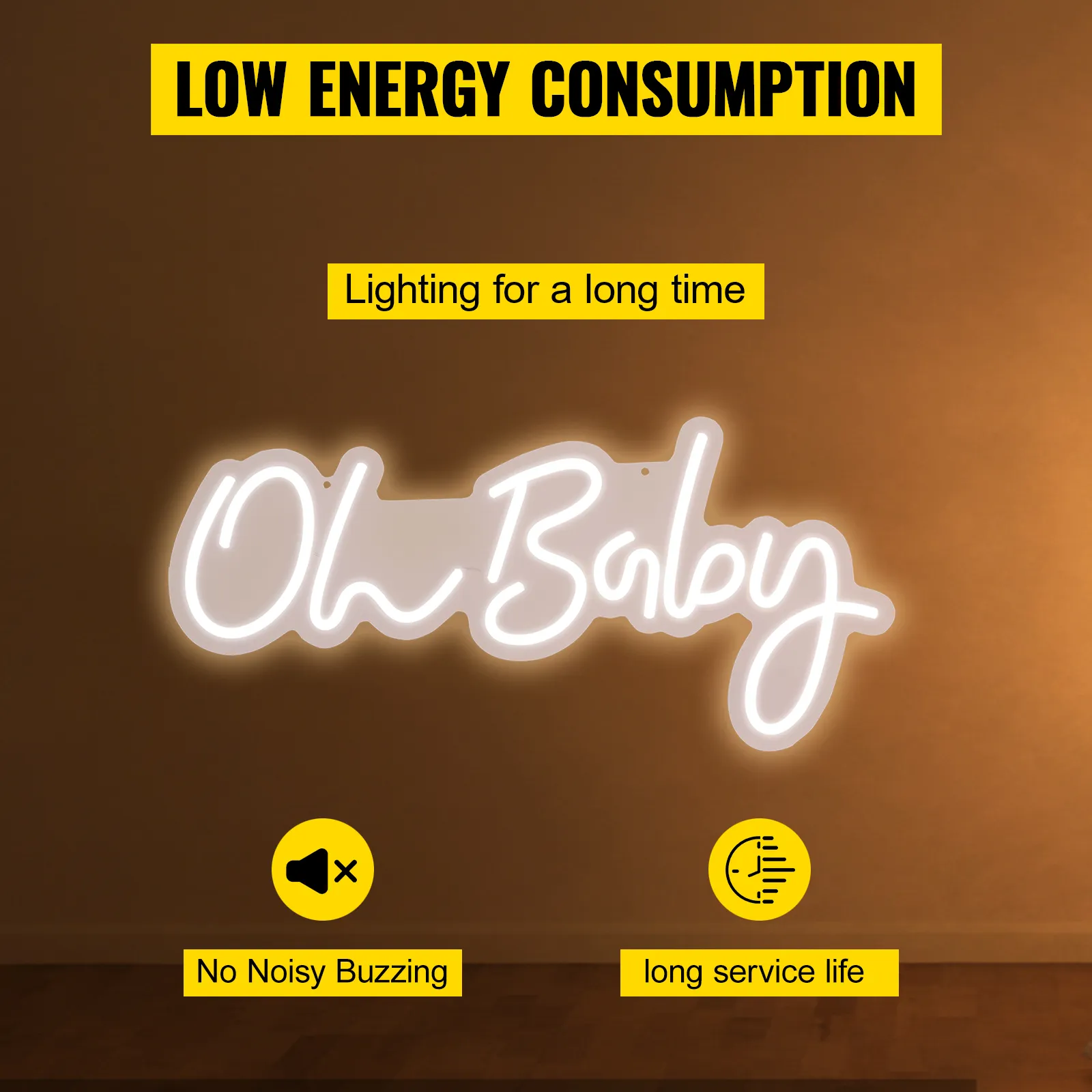 VEVOR oh baby neon sign with low energy consumption, no noisy buzzing, and long service life.
