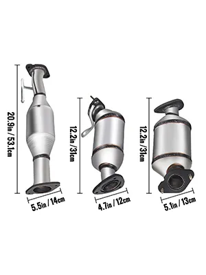 three VEVOR traverse catalytic converters with measurements in cm and in.