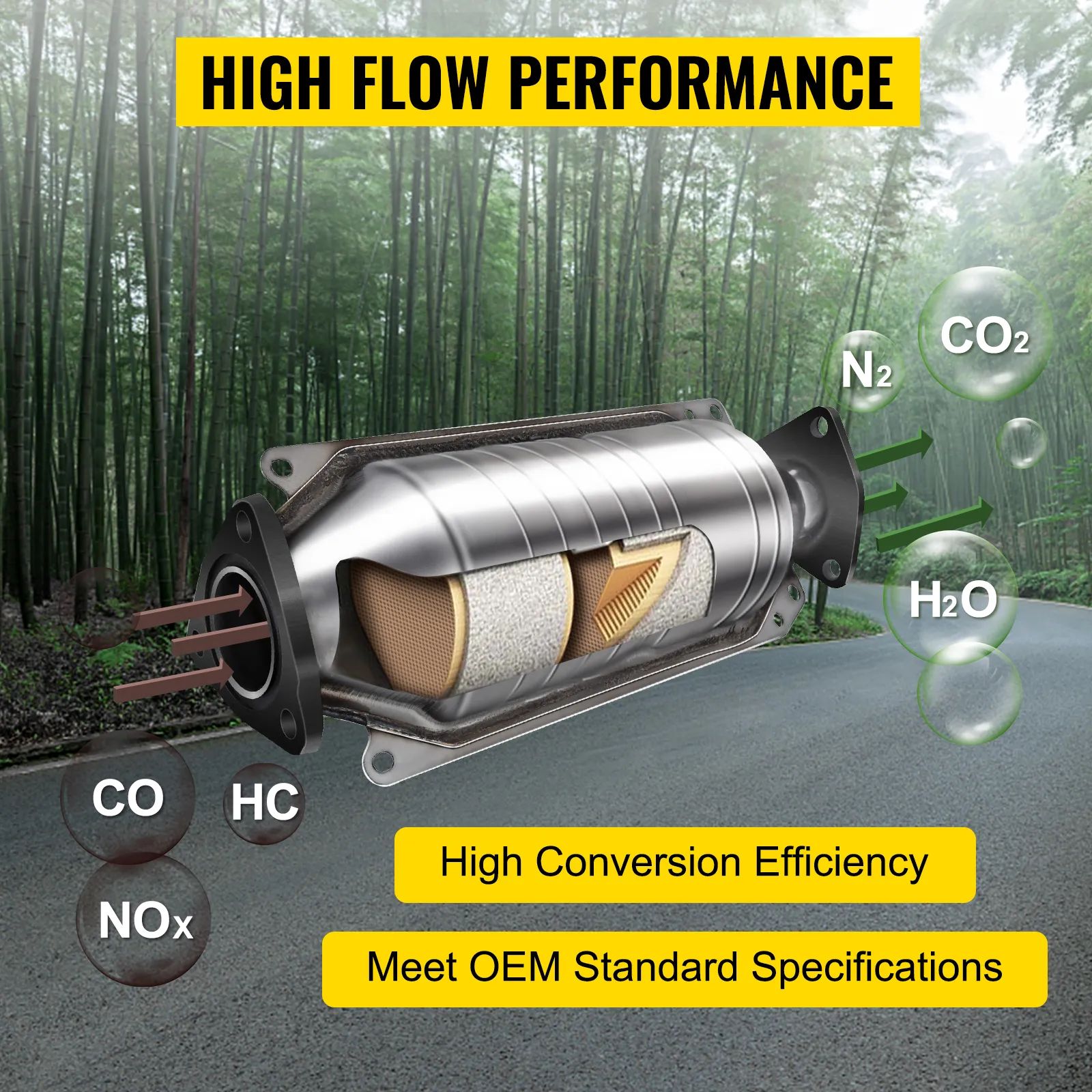 Convertidor catalítico VEVOR Honda Accord con rendimiento de alto flujo en un entorno forestal.