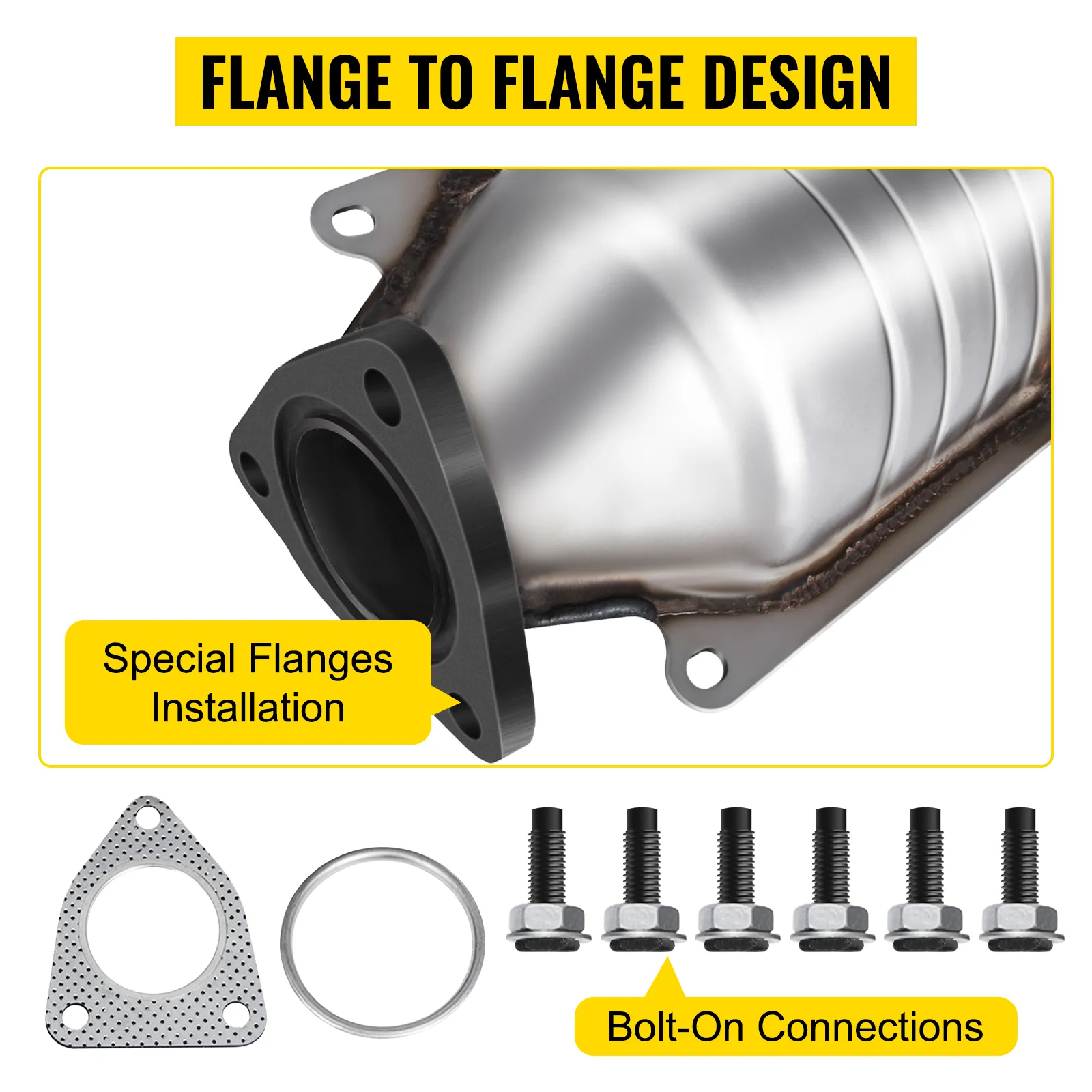 Convertidor catalítico VEVOR para Honda Accord con diseño de brida y conexiones atornilladas.
