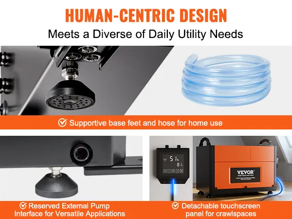 supportive base feet, hose, pump interface, and touchscreen panel from VEVOR for home use.