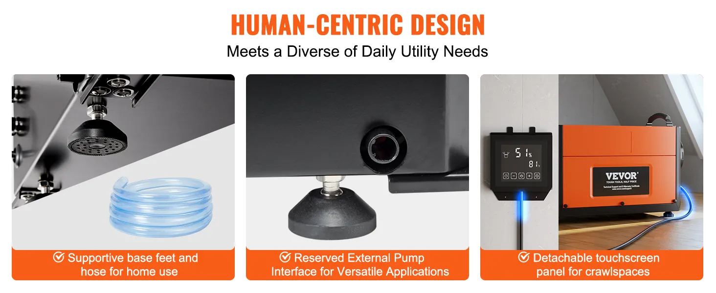 supportive base feet, hose, pump interface, and touchscreen panel from VEVOR for home use.