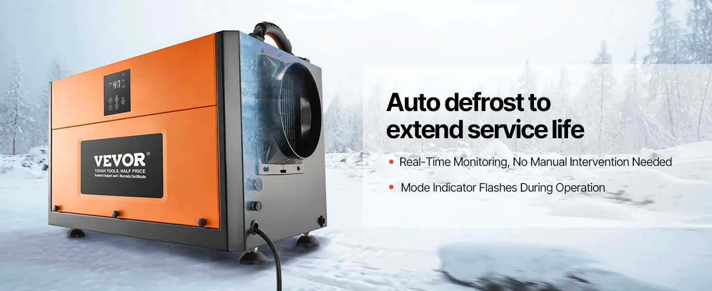 VEVOR 156 Pints Commercial Dehumidifier with Drain Hose, Portable Crawl Space Dehumidifiers for Basement Storage Room Industrial Grade, Auto Defrost/Drainage, Heavy-duty Galvanized Steel, LED Indicate