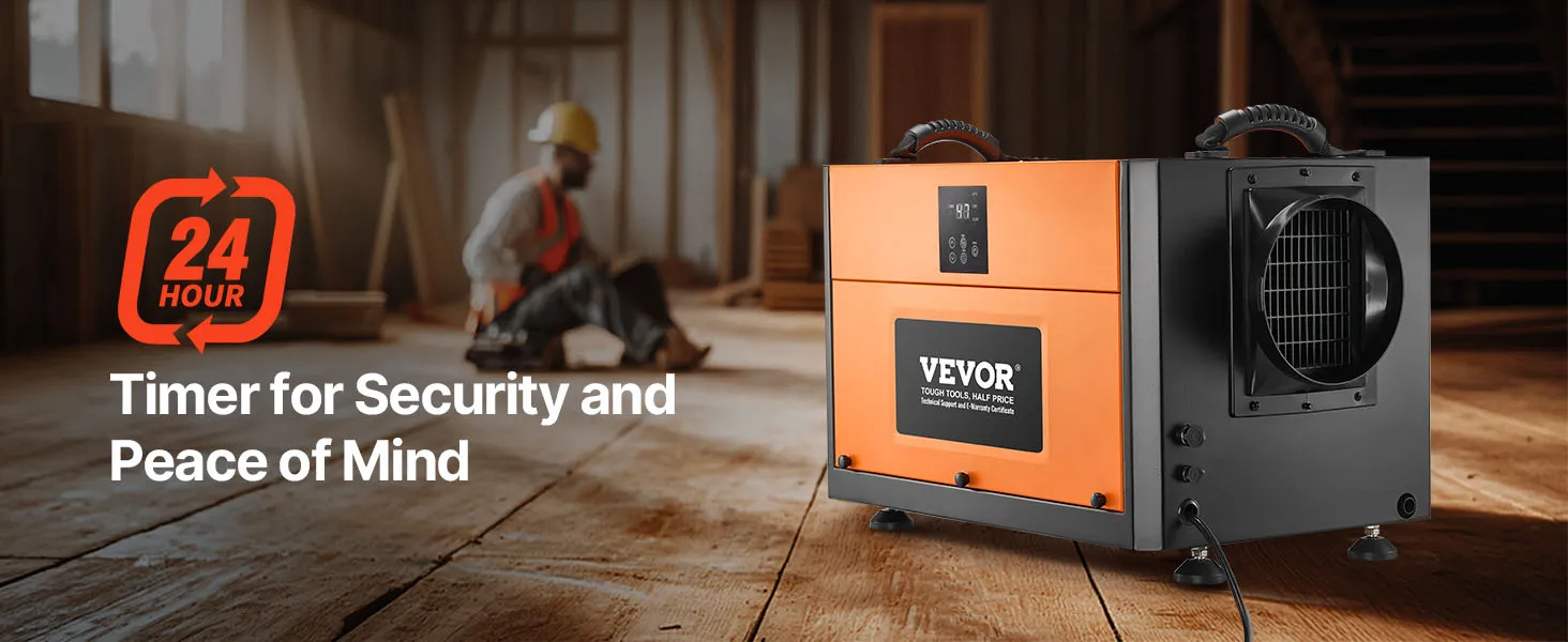 VEVOR 156 Pints Commercial Dehumidifier with Drain Hose, Portable Crawl Space Dehumidifiers for Basement Storage Room Industrial Grade, Auto Defrost/Drainage, Heavy-duty Galvanized Steel, LED Indicate