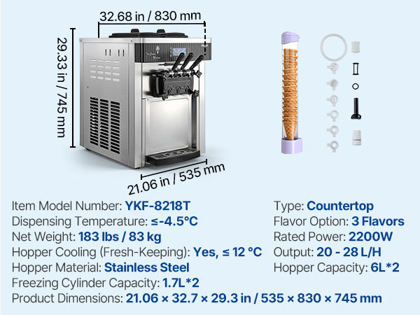 VEVOR Commercial Soft Ice Cream Machine – 20-28L/H, 3 Flavor