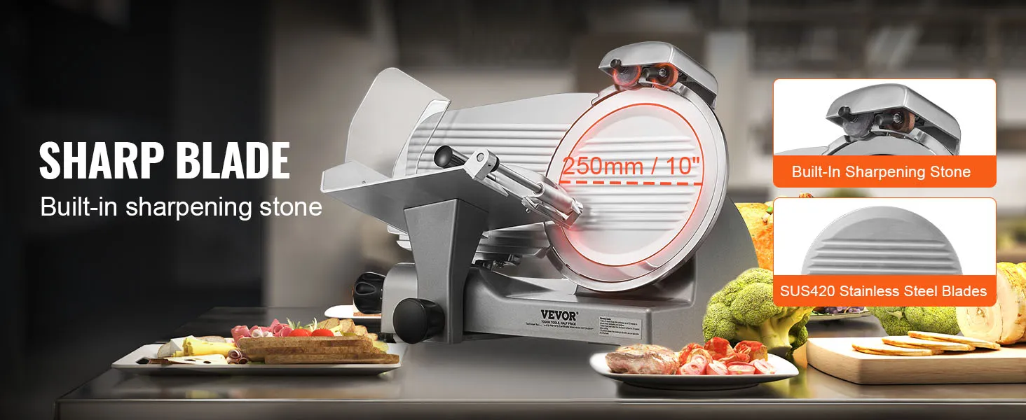 VEVOR vleesmachine met messen van roestvrij staal (sus420) en ingebouwde slijpsteen, 250 mm/10".