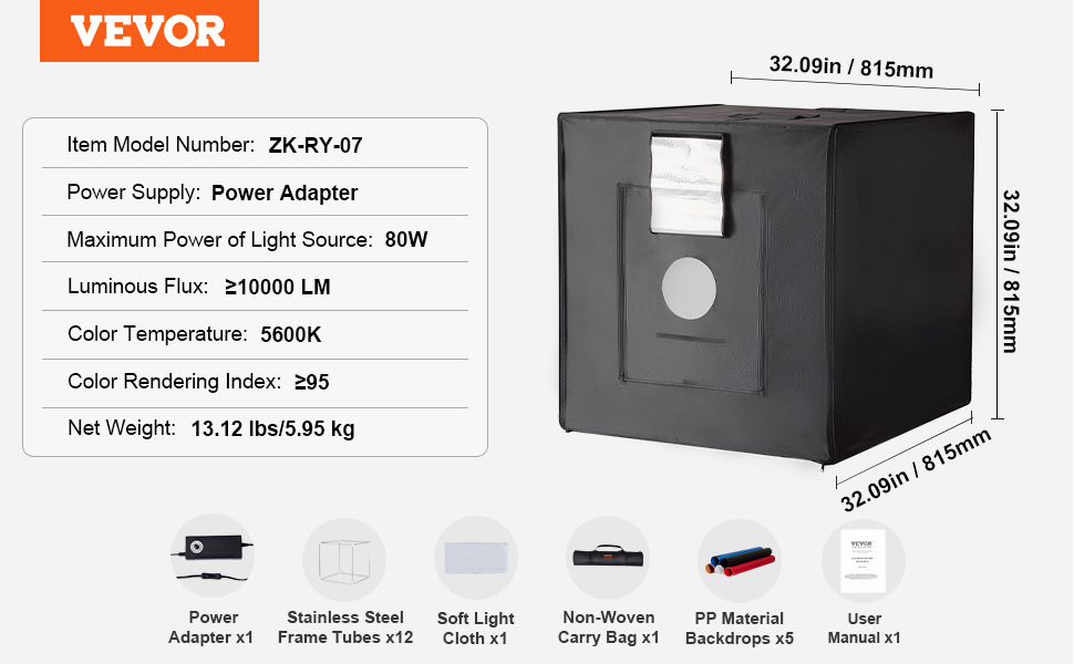 VEVOR Photography Box with Lights – 32