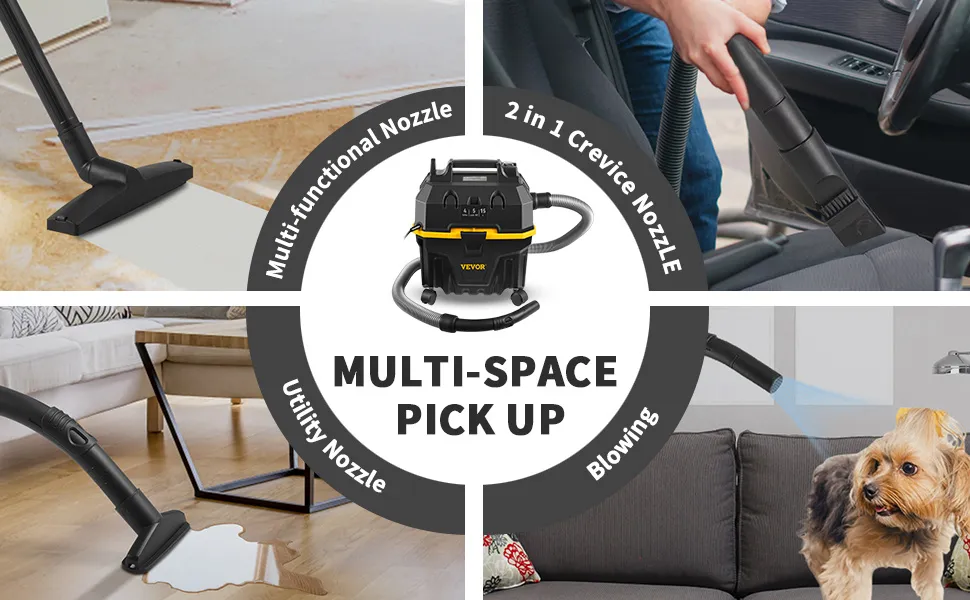 Aspiradora de taller VEVOR para recolección de espacios múltiples con boquillas multifuncionales, para grietas, para usos múltiples y función de soplado.