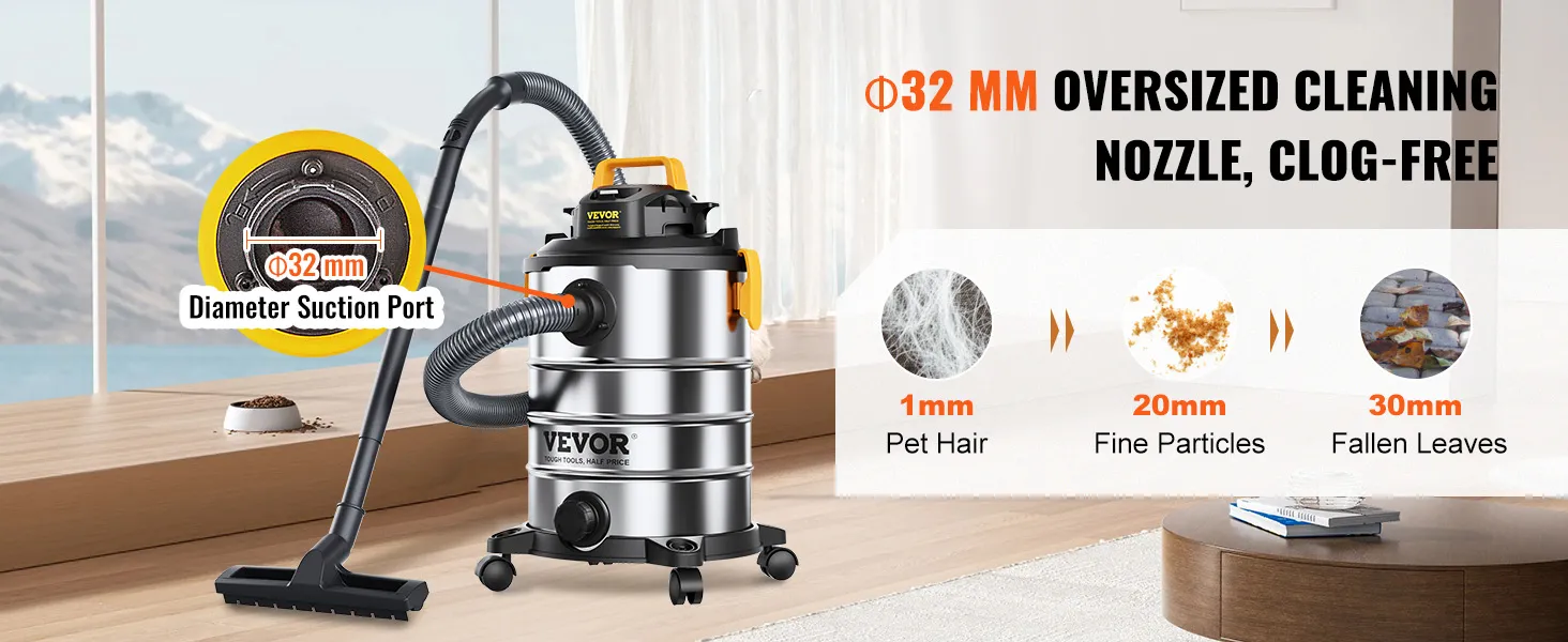 VEVOR Stainless Steel Wet Dry Shop Vacuum, 8 Gallon 6 Peak HP Wet/Dry Vac, Powerful Suction with Blower Function w/ Attachment 2-in-1 Crevice Nozzle, Small Shop Vac Perfect for Carpet Debris, Pet Hair