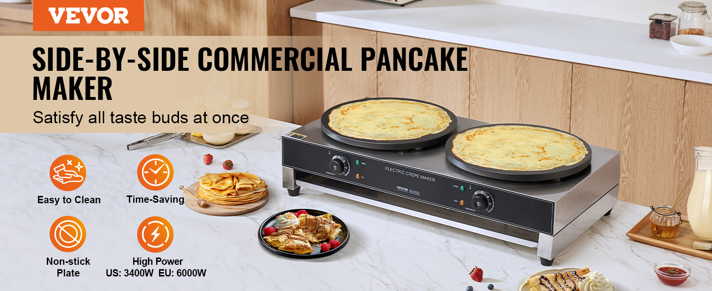 Crêpière électrique 4 Trous 1600 W - Double Face Antiadhésive - Pour Crêpes, Burgers, Omelettes… - 9