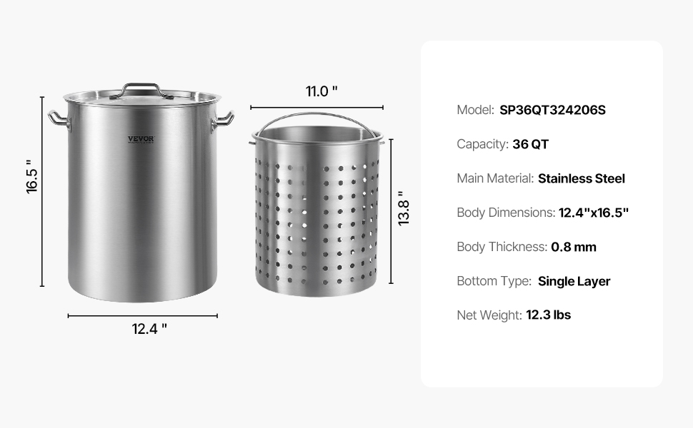 VEVOR Stainless Steel Stockpot – 36 QT / 34 L Large Capacity