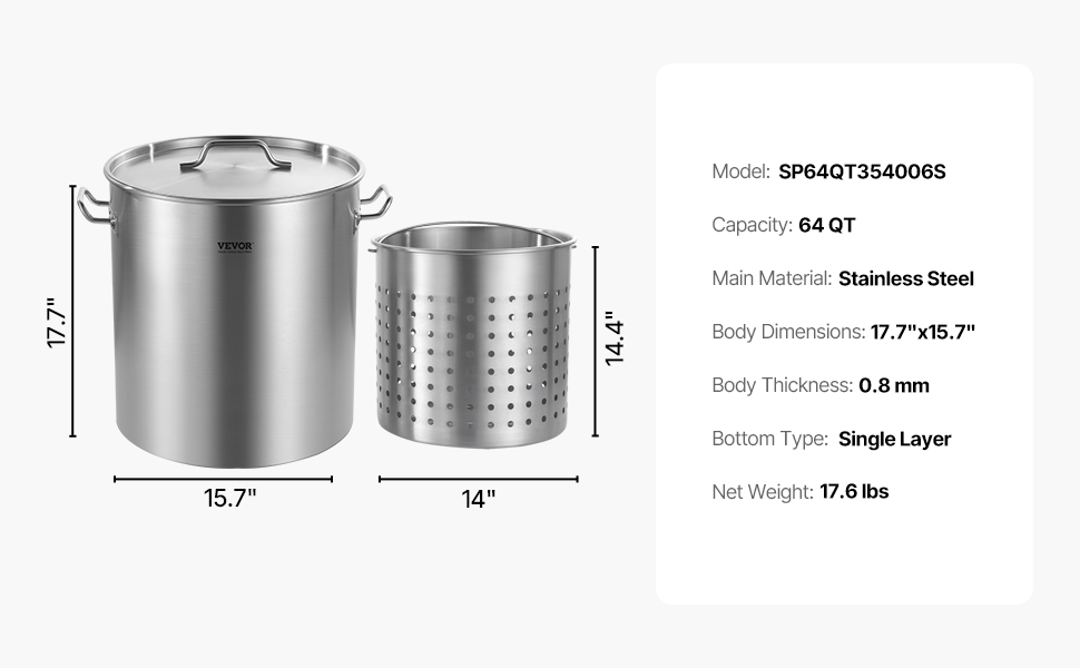VEVOR Stainless Steel Stockpot, 54L Large Cooking Pots, Cookware