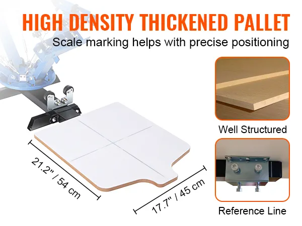 high density thickened pallet for VEVOR screen printing machine with scale marking for precise positioning.