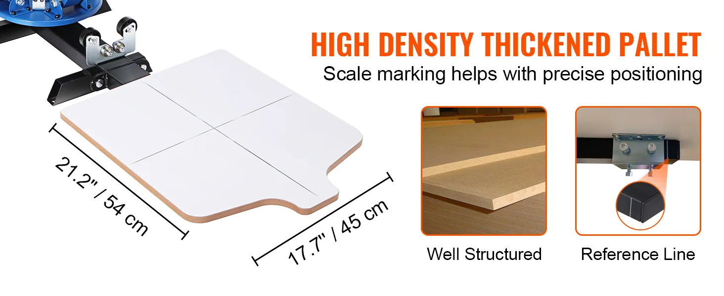 high density thickened pallet for VEVOR screen printing machine with scale marking for precise positioning.