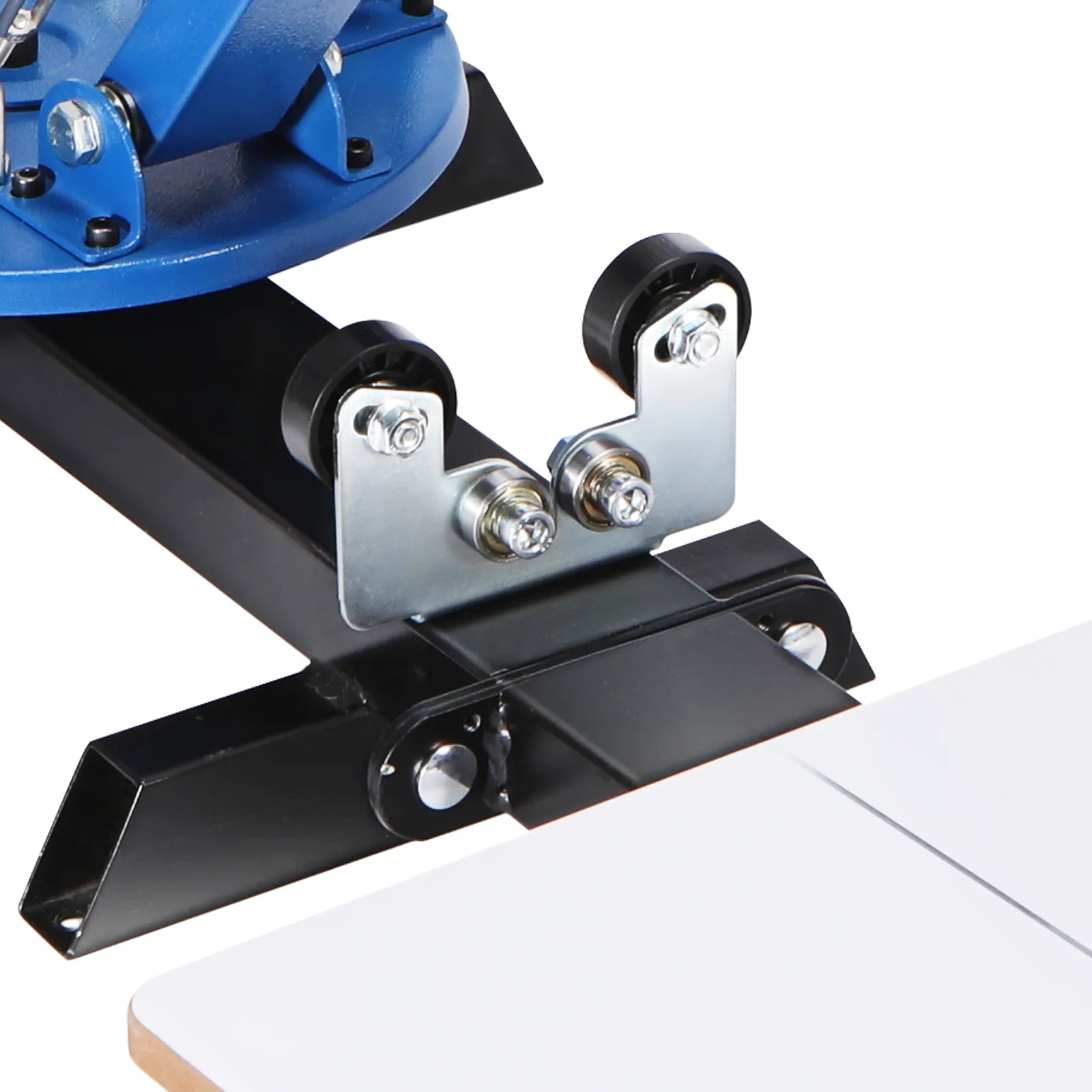 Máquina de serigrafía VEVOR con estructura de metal resistente, pernos y rodillos para un funcionamiento suave.