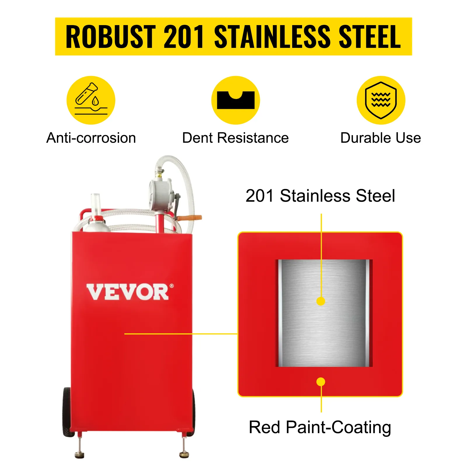 Cartucho de combustible VEVOR con robusto acero inoxidable 201, revestimiento de pintura roja, anticorrosión y resistencia a abolladuras.