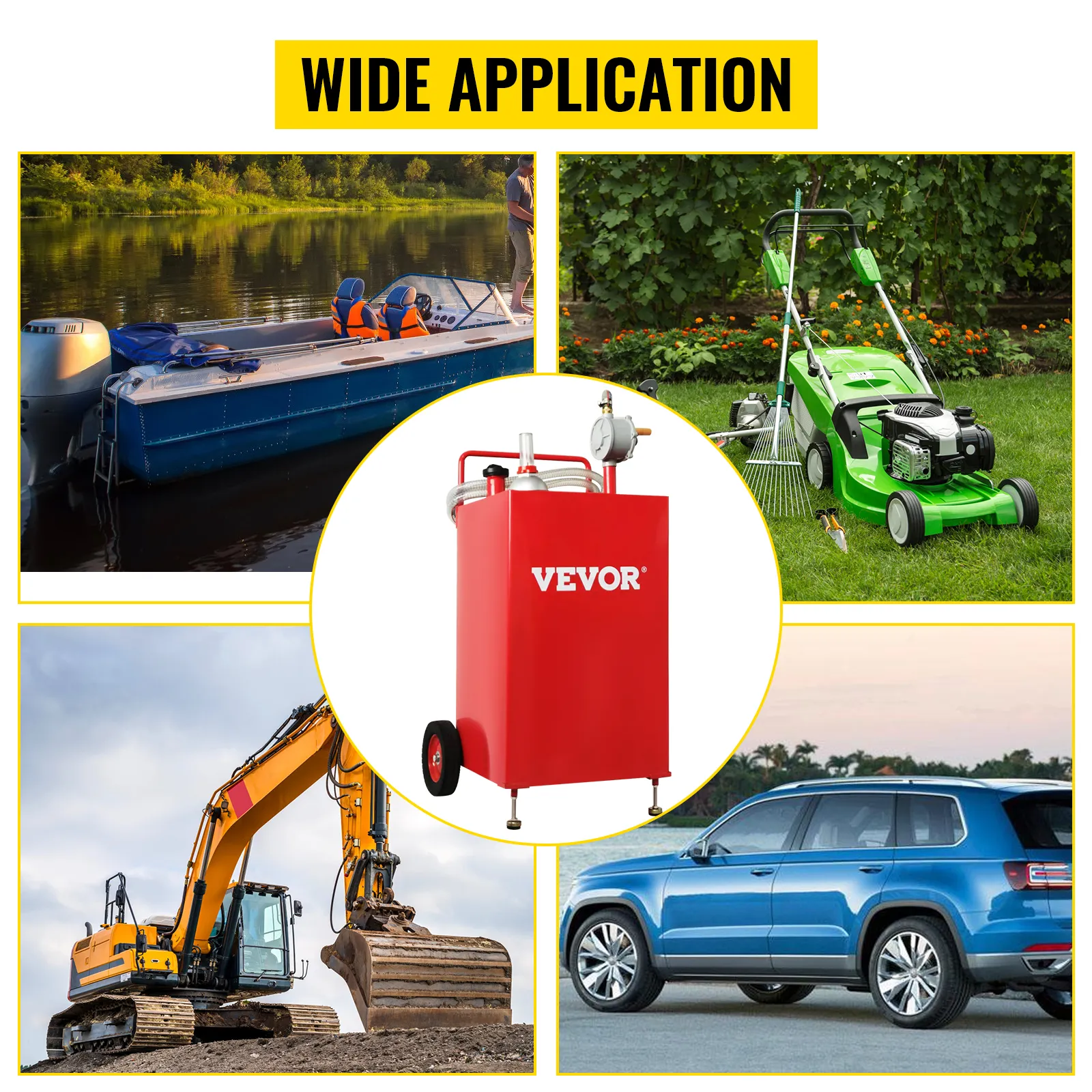Cartucho de combustible VEVOR con amplia aplicación: barco, cortadora de césped, excavadora y SUV.