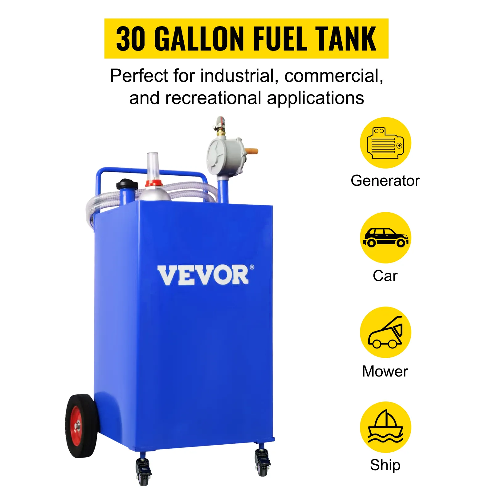 VEVOR brandstofcaddy, capaciteit 30 gallon, ideaal voor generatoren, auto's, grasmaaiers en boten.