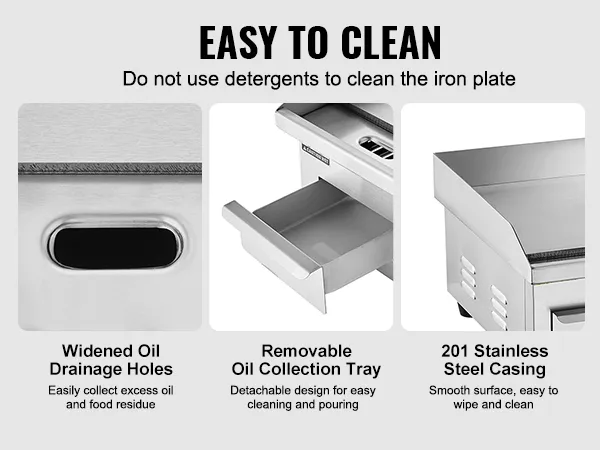 Plancha eléctrica VEVOR con orificios de drenaje de aceite ensanchados, bandeja recolectora de aceite extraíble y carcasa de acero inoxidable 201.