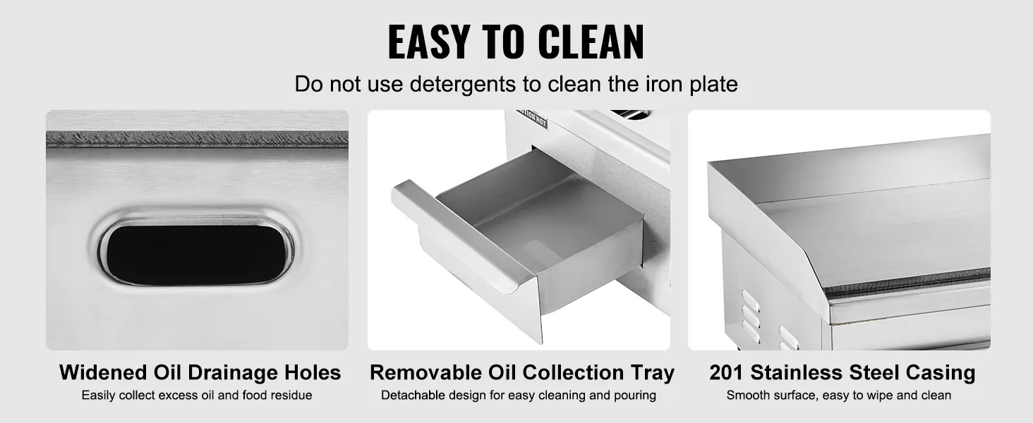 Plancha eléctrica VEVOR con orificios de drenaje de aceite ensanchados, bandeja recolectora de aceite extraíble y carcasa de acero inoxidable 201.