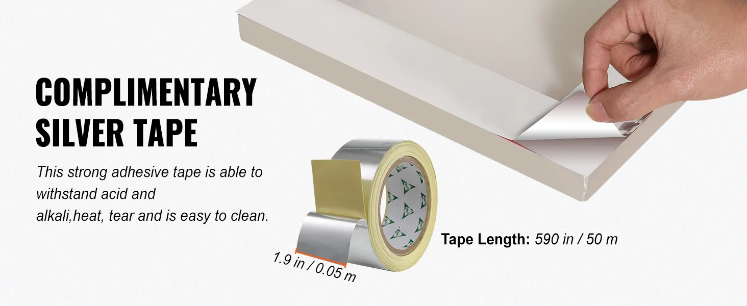 complimentary silver tape with VEVOR screen printing kit, 1.9 in wide, 590 in long, heat and tear resistant.