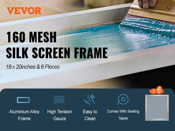 VEVOR screen printing kit with 160 mesh silk screen frame, 18x20 inches, includes 6 pieces.