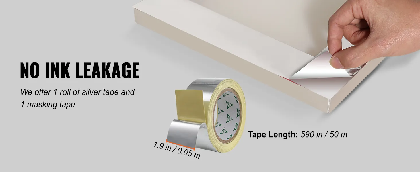 no ink leakage tape included in VEVOR screen printing kit for secure sealing, size 1.9in x 590in.