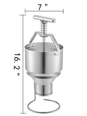 VEVOR donut depositor with measurements: 16.2” height and 7” width, stainless steel.
