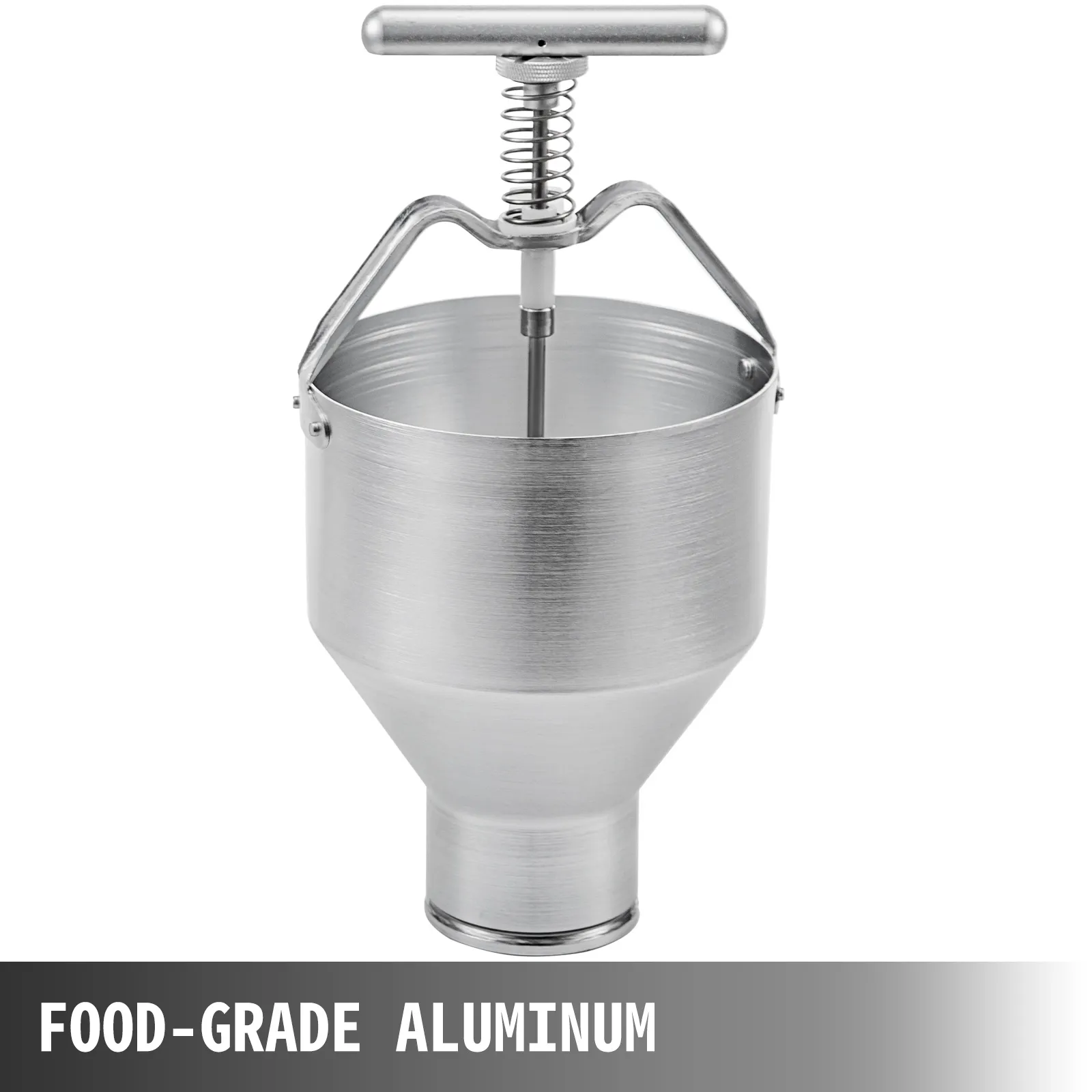 VEVOR donut depositor made of food-grade aluminum with a spring-loaded handle.