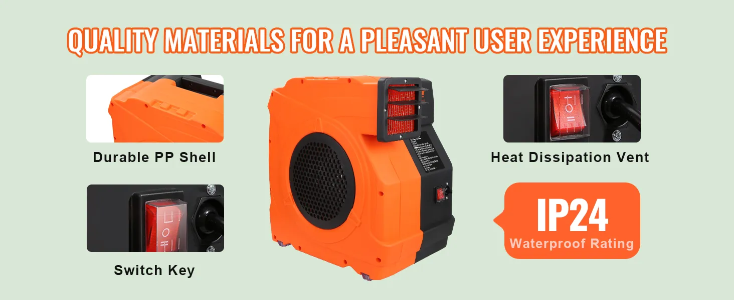 Soplador de castillo inflable VEVOR con carcasa de polipropileno duradera, ventilación de disipación de calor, llave de interruptor y clasificación IP24.