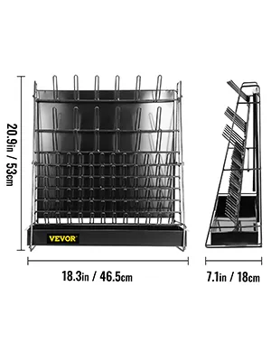 VEVOR lab glassware drying rack with dimensions 20.9in x 18.3in x 7.1in.