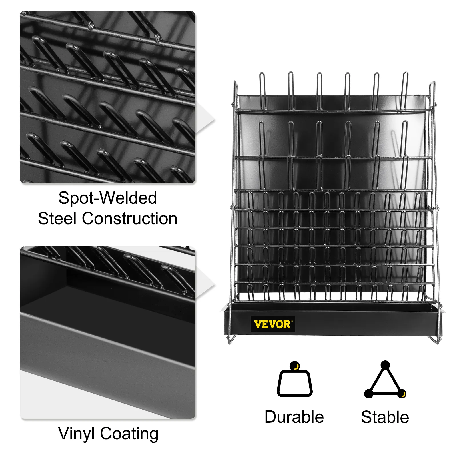 VEVOR lab glassware drying rack, spot-welded steel, vinyl-coated for durability and stability.