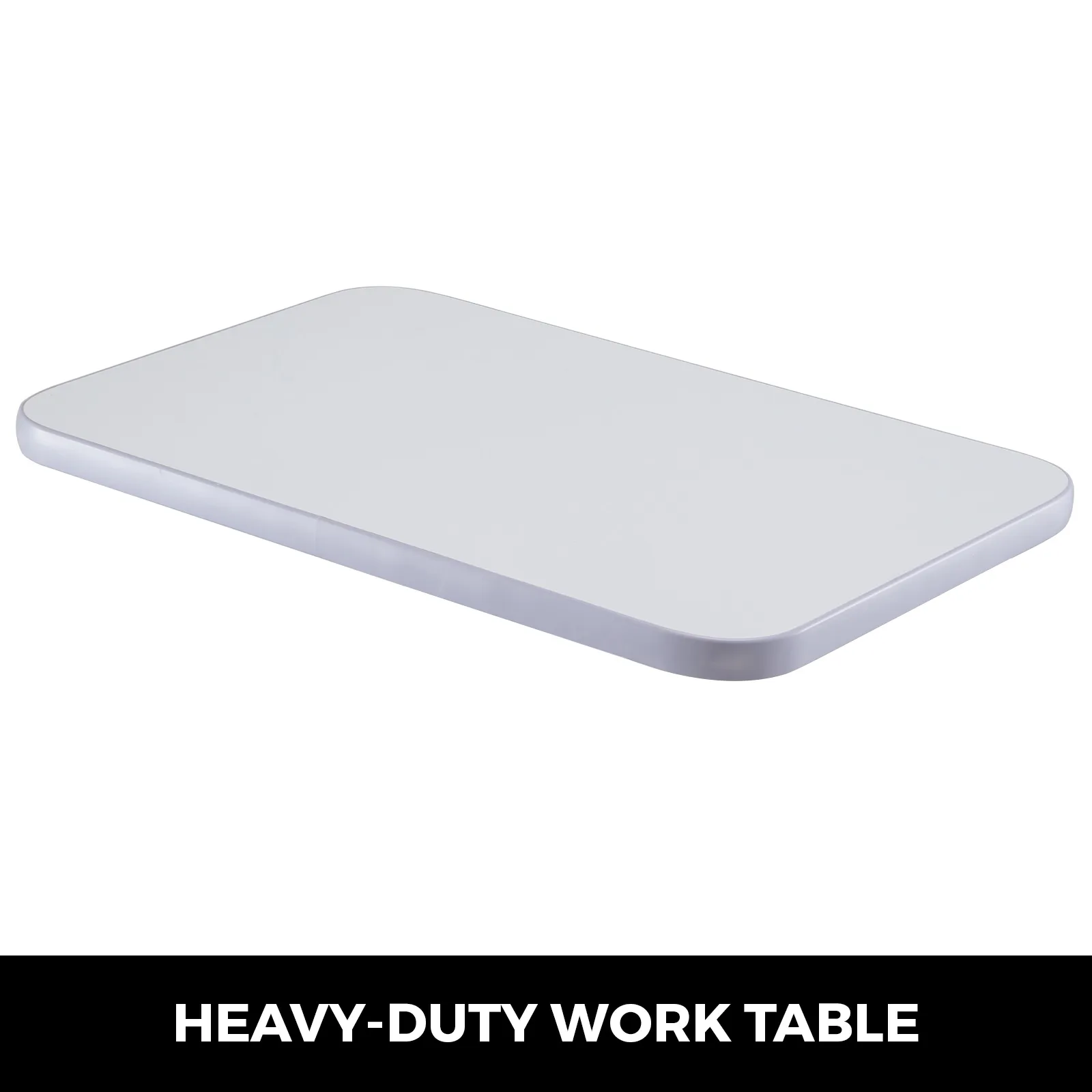 VEVOR motorized instrument table with sleek white surface, labeled "heavy-duty work table".