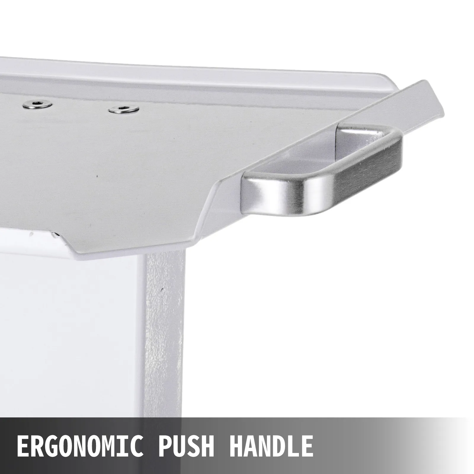 Carrito utilitario VEVOR con asa de empuje ergonómica en color blanco y plata.