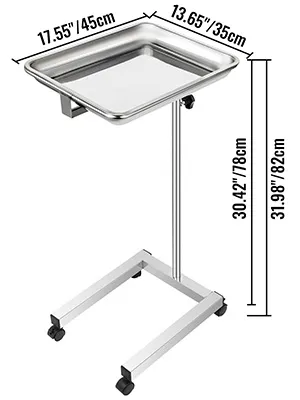VEVOR lab cart with stainless steel tray, adjustable height, and caster wheels.