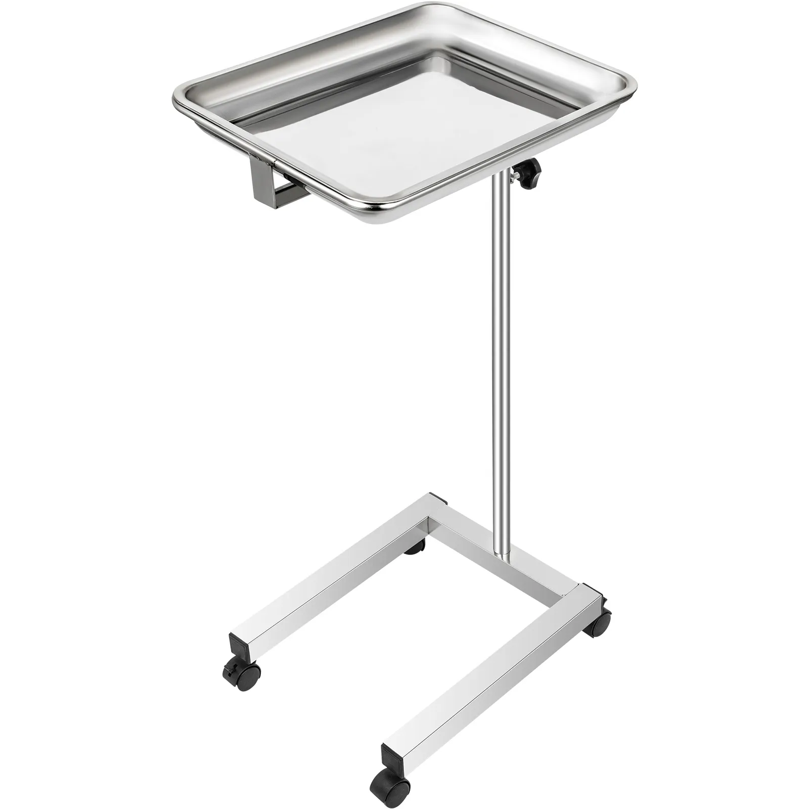 VEVOR lab cart on wheels with a stainless steel tray and adjustable height.