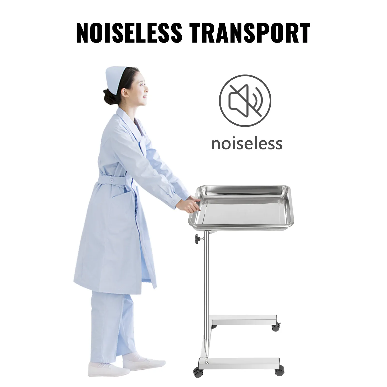 nurse using VEVOR lab cart for noiseless transport in a hospital setting.
