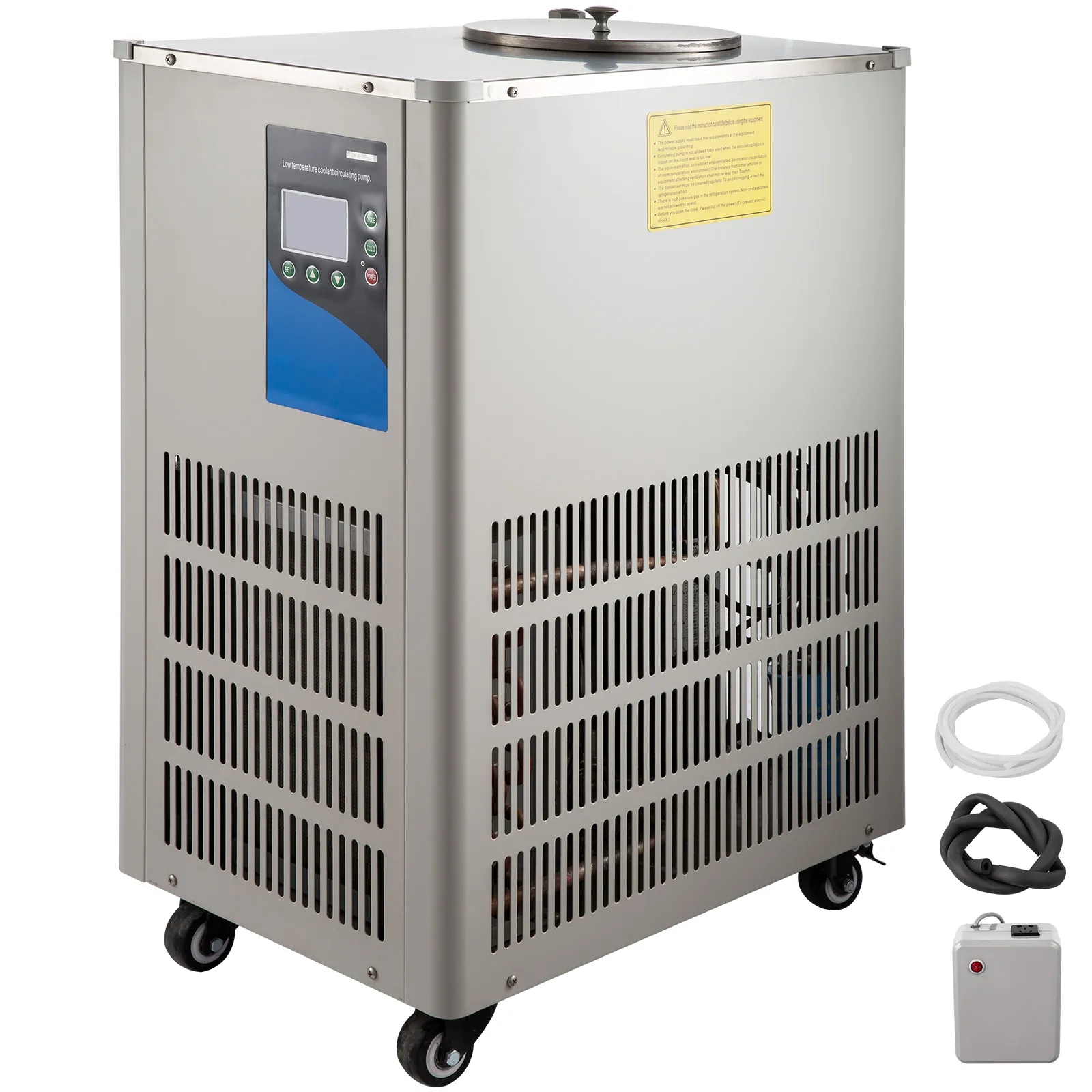 VEVOR laboratory chiller with digital display and accessories.